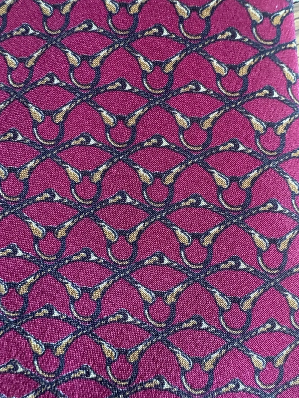 Bally Burgundy Silk Tie with Gold and Black Motif